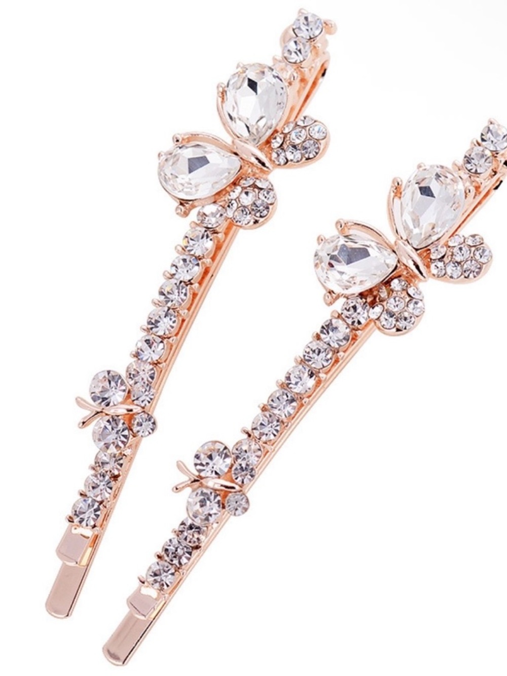 2PK Crystal Butterfly Hair Pins NWT BUY NOW PRICE - Picture 2 of 3